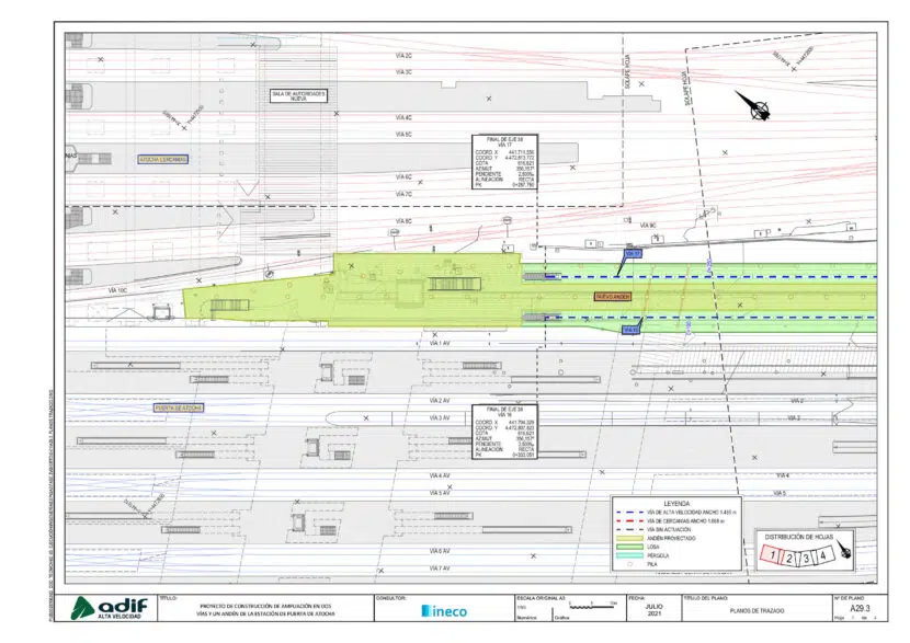 Plano de trazado de la ampliación de Puerta de Atocha en dos vías (1 de 2). © ADIF ALTA VELOCIDAD.