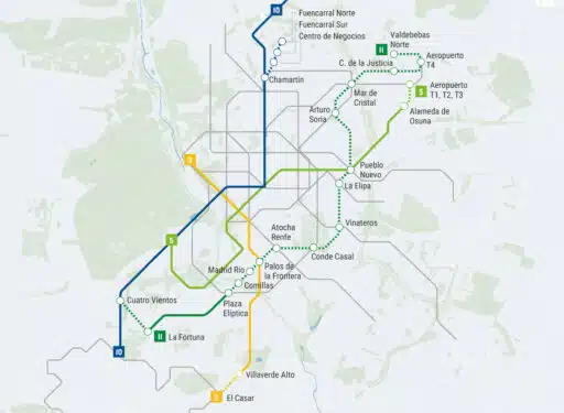 Plano de las ampliaciones en marcha en la red de Metro de Madrid. © COMUNIDAD DE MADRID.