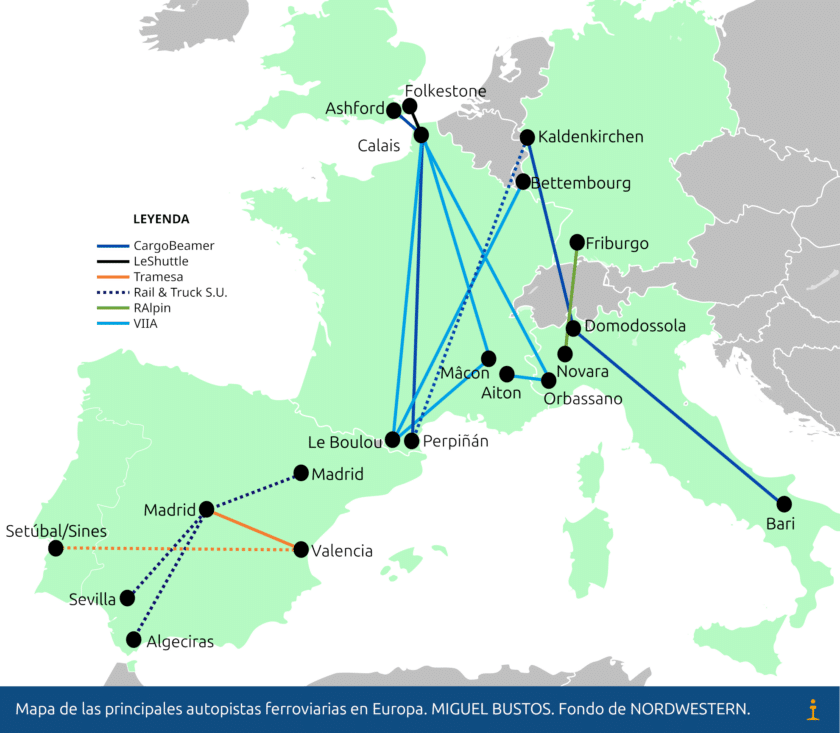 Mapa de autopistas ferroviarias a julio de 2024. Miguel Bustos.