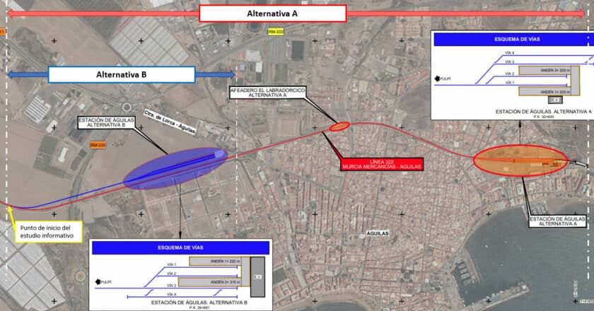 Plano del nuevo acceso ferroviario a Águilas. © MINISTERIO DE TRANSPORTES Y MOVILIDAD SOSTENIBLE.