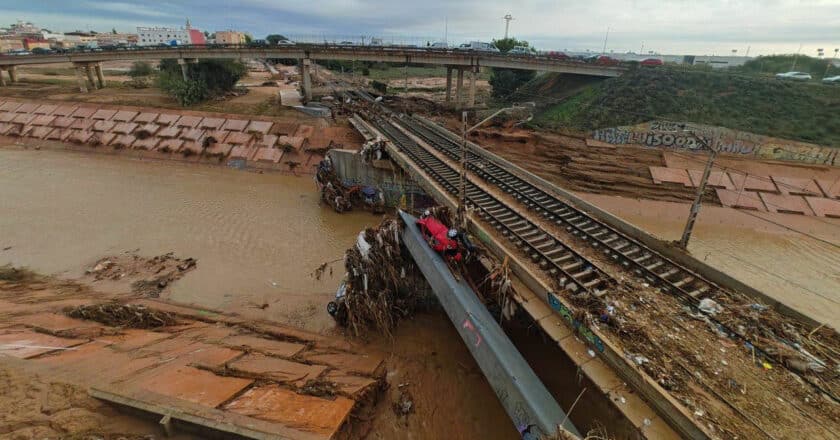 Daños causados por la DANNA en el ferrocarril valenciano. © MINISTERIO DE TRANSPORTES Y MOVILIDAD SOSTENIBLE.