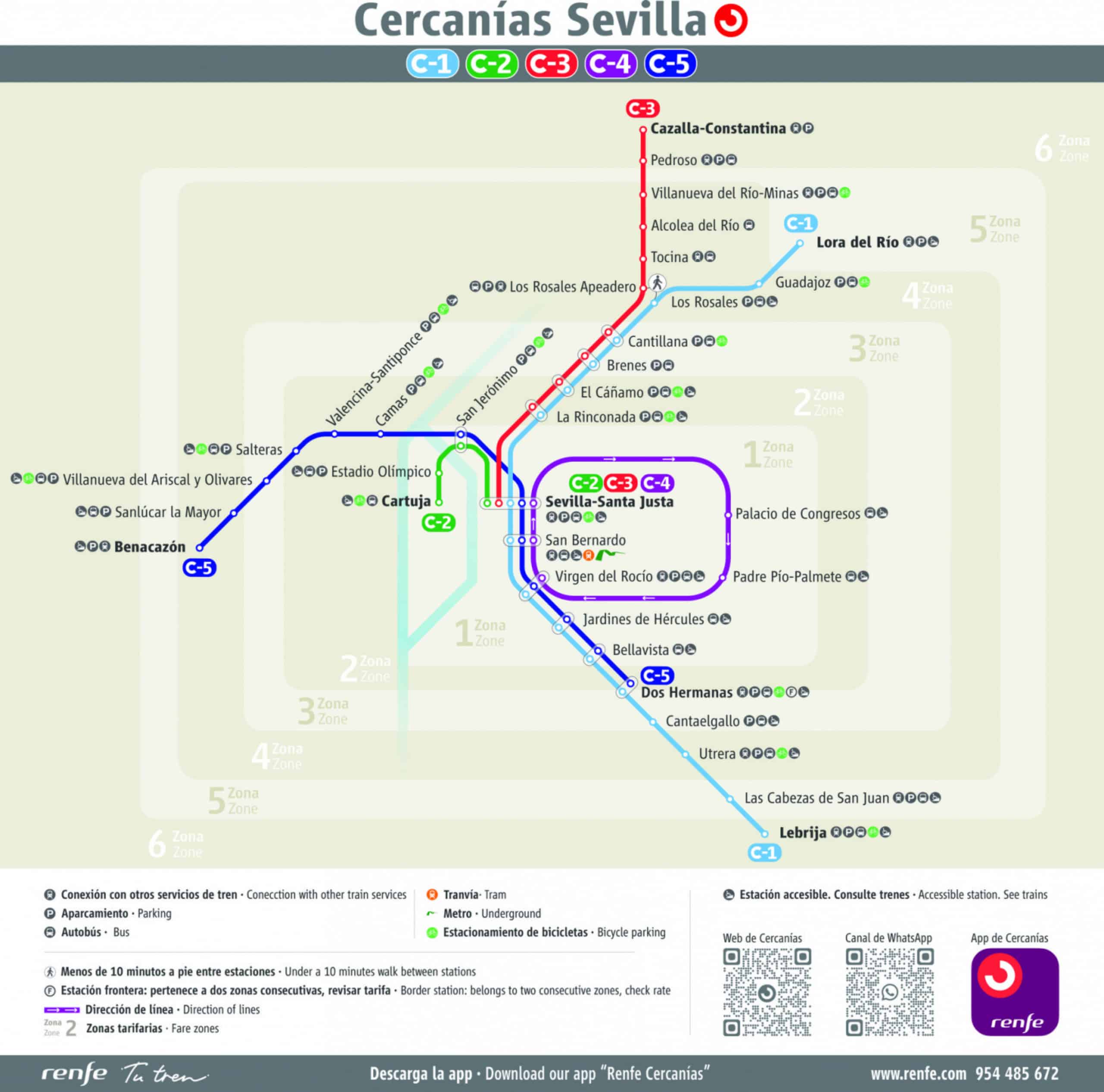 Así queda el plano de Cercanías Sevilla, que estrena diseño. © RENFE.