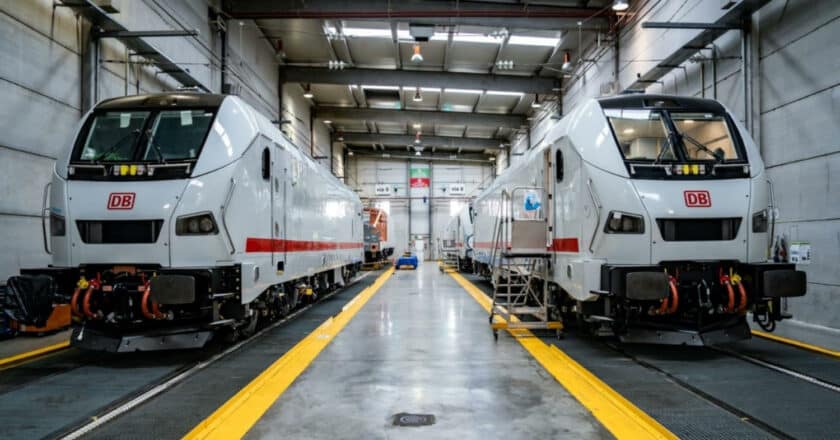 Locomotoras del ICE-L alemán, fabricado por Talgo, en el interior de la factoría de Las Matas. © TALGO.